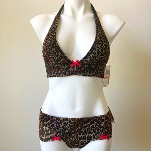 Betsey Johnson Swim Bikini Women Small Leopard Animal Print Skirt Y2K Vi…